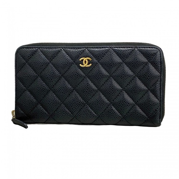 Chanel Matelasse Caviar Leather Long Wallet, Black, Women's - Picture 1 of 14